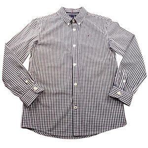Tommy Hilfiger Boys Shirt L 12-14 Black White Gingham Button Down Cotton